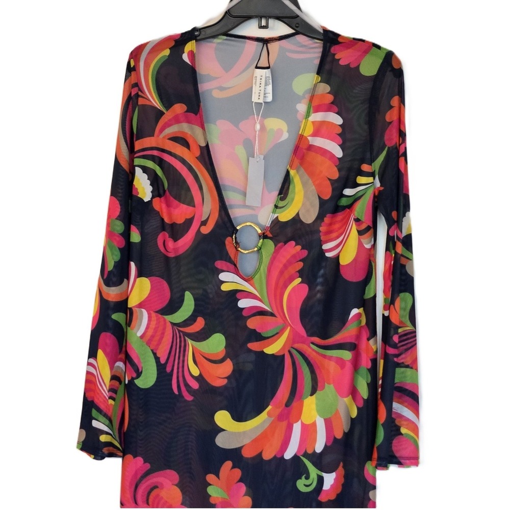 Trina Turk Sheer Abstract Print‎ Swimsuit Cover-Up Dress Multicolor Resortwear - Picture 2 of 13